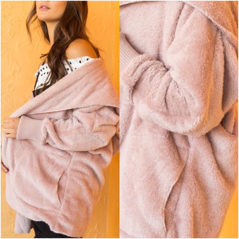 Delicious Fuzzy Blush Fuzzy SweaterJacket - Picture 2 of 8